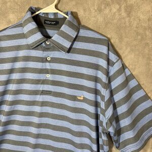 Southern Marsh Golf Polo Men Sz L Blue Wicking Stretch Short Sleeve Striped